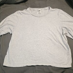 NWT Victoria's Secret PINK long sleeve grey cotton tee
